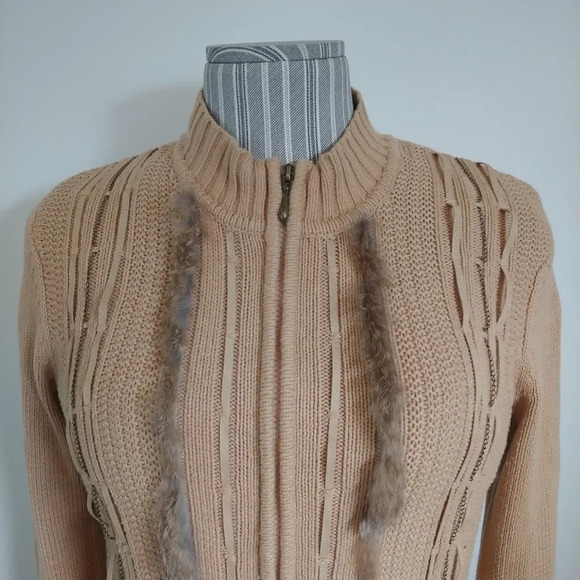 Conrad C Tan Knit Zipper Cardigan, SP - Picture 2 of 10